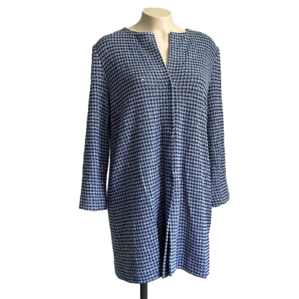 AMINA Rubinacci long tweed sparkles blazer clip front closure  NWT SZ 42